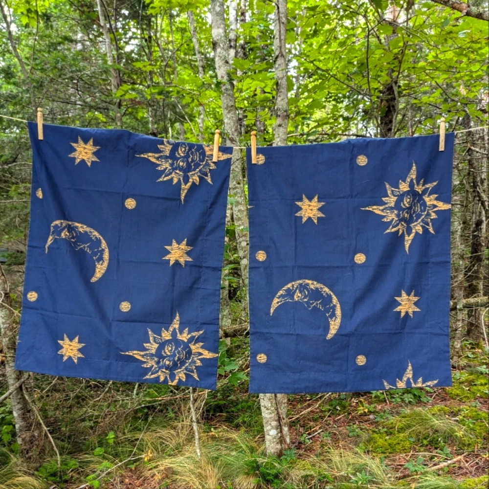 VINTAGE 90s Whimsigoth Celestial Sun Moon Stars Pillow Sham Set of 2